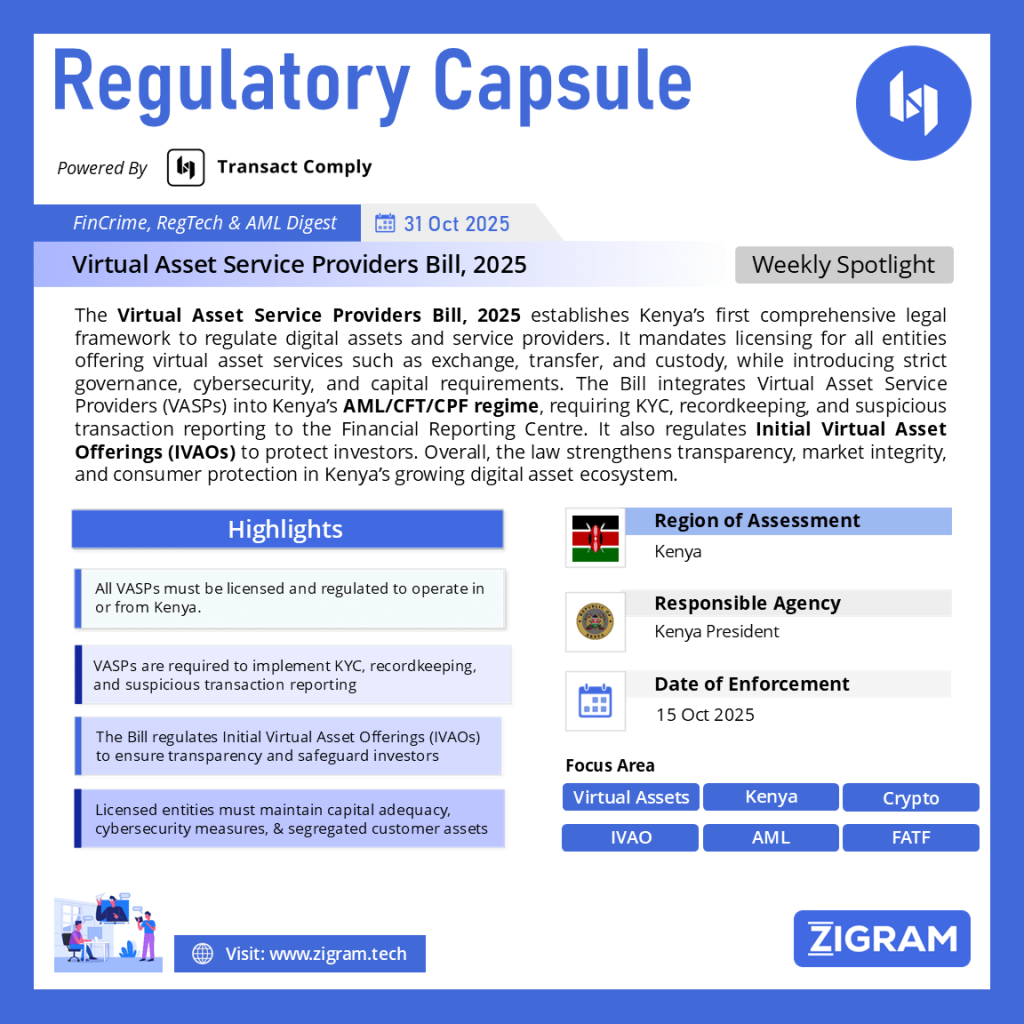 Kenya Virtual Asset Service Providers Bill 2025: Regulation, Licensing, and AML Compliance